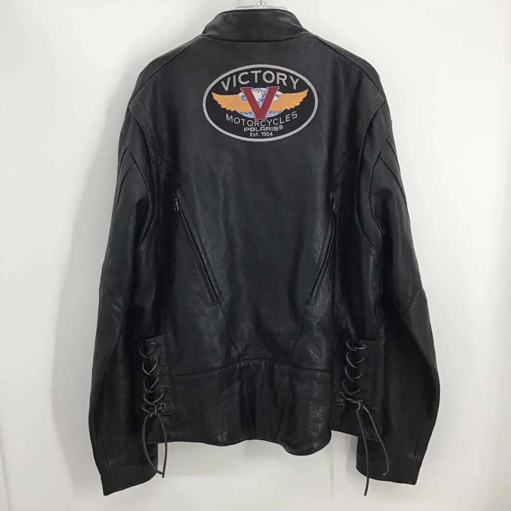 Victory Polaris Moto Leather Jacket Embroidered Patch Black Size 44 - M/L